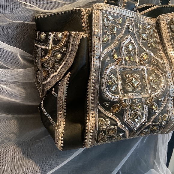 Buba London Swarovski Crystal Black Leather Travel Bag Rare 💕💕 - Picture 3 of 15